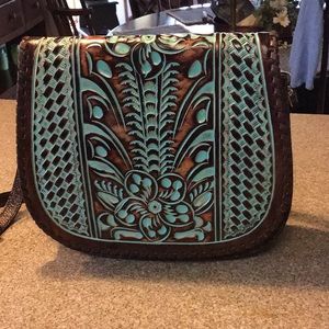 Patricia Nash tooled turquoise hand bag
